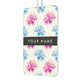 ピンクとブルーのダリア、花のパターン、あなたの名前 カーエアーフレッシュナー (左)