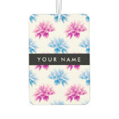 ピンクとブルーのダリア、花のパターン、あなたの名前 カーエアーフレッシュナー (裏面)