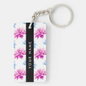 ピンクとブルーのダリア、花のパターン、あなたの名前 キーホルダー (裏面)