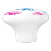 ピンクとブルーのダリア、花のパターン、あなたの名前 セラミックノブ (側面)