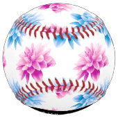 ピンクとブルーのダリア、花のパターン、あなたの名前 ソフトボール (裏面)