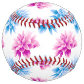 ピンクとブルーのダリア、花のパターン、あなたの名前 ソフトボール (正面)