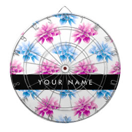ピンクとブルーのダリア、花のパターン、あなたの名前 ダーツボード