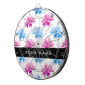 ピンクとブルーのダリア、花のパターン、あなたの名前 ダーツボード (正面右)