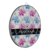 ピンクとブルーのダリア、花のパターン、あなたの名前 ダーツボード (正面左)