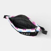 ピンクとブルーのダリア、花のパターン、あなたの名前 ファニーパック (見開き)