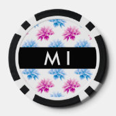 ピンクとブルーのダリア、花のパターン、あなたの名前 ポーカーチップ (裏面)