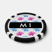 ピンクとブルーのダリア、花のパターン、あなたの名前 ポーカーチップ (シングル)