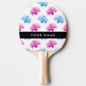 ピンクとブルーのダリア、花のパターン、あなたの名前 卓球ラケット (正面)