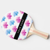 ピンクとブルーのダリア、花のパターン、あなたの名前 卓球ラケット (横)