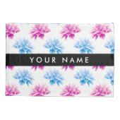 ピンクとブルーのダリア、花のパターン、あなたの名前 枕カバー (裏面)