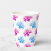 ピンクとブルーのダリア、花のパターン、あなたの名前 紙コップ (裏面)
