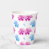 ピンクとブルーのダリア、花のパターン、あなたの名前 紙コップ (右)