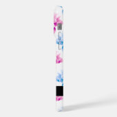 ピンクとブルーのダリア、花のパターン、あなたの名前 iPhoneケース (左側面)