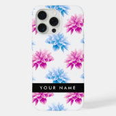 ピンクとブルーのダリア、花のパターン、あなたの名前 iPhoneケース (裏面)
