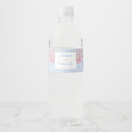 ピンクとブルーのチャイノイズリー ウェディング ペットボトルラベル
