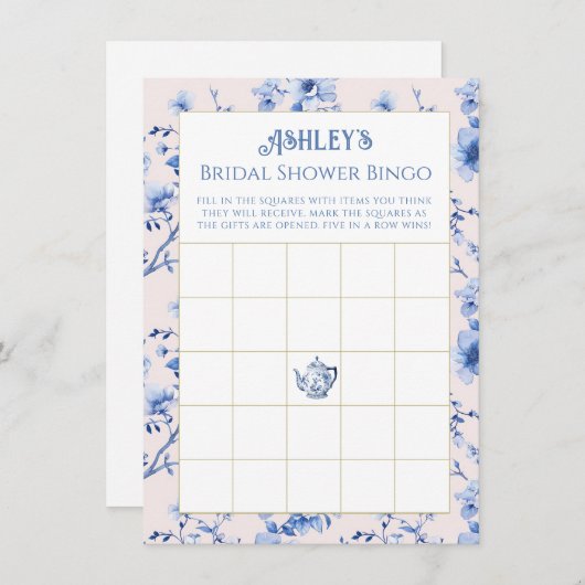 ピンクとブルーのチャイノエリーブライダルシャワービンゴ エンクロージャーカード (正面/裏面)