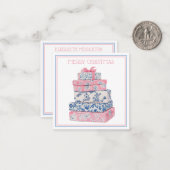 ピンクとブルーのチャイノジュエリーのクリスマスプレゼント ノートカード (正面/裏面インサイチュ)
