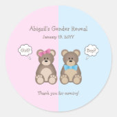 ピンクとブルーのテディベア性別が赤ちゃんのシャワーを明らかにする ラウンドシール (正面)