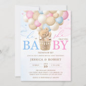 ピンクとブルーのテディベア性別リビール招待状 招待状 (正面)