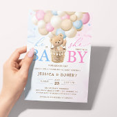 ピンクとブルーのテディベア性別リビール招待状 招待状