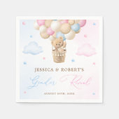 ピンクとブルーのテディベア性別リビール スタンダードカクテルナプキン (正面)