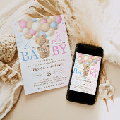 ピンクとブルーのテディベア 性別発表 招待状