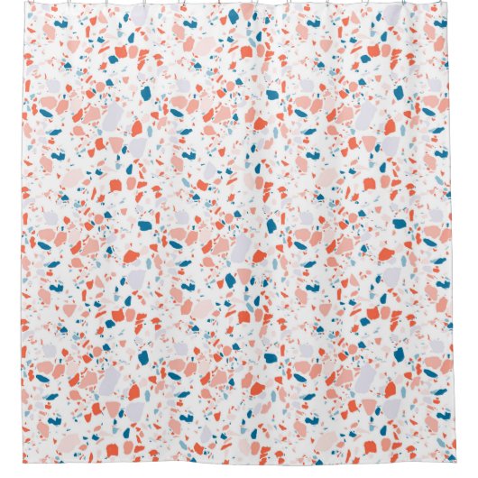 ピンクとブルーのテラゾハンドメイドシャワーカーテン シャワーカーテン (正面)