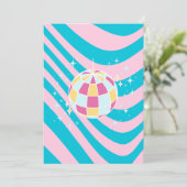 ピンクとブルーのディスコボール、パーティーアート名門私立校風の、80s 招待状 (スタンド正面)