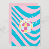 ピンクとブルーのディスコボール、パーティーアート名門私立校風の、80s 招待状 (正面/裏面)