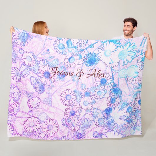 ピンクとブルーのデイジーフリースブランケット フリースブランケット (インサイチュ)