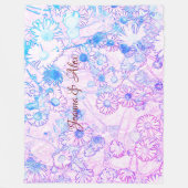 ピンクとブルーのデイジーフリースブランケット フリースブランケット (正面)