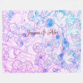 ピンクとブルーのデイジーフリースブランケット フリースブランケット (正面(横))