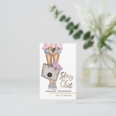 ピンクとブルーのデニムフローラ名刺 名刺 (スタンド正面)