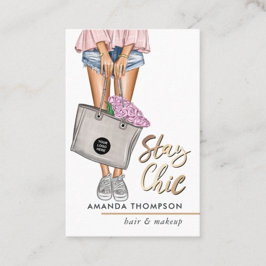 ピンクとブルーのデニムフローラ名刺 名刺 (正面)