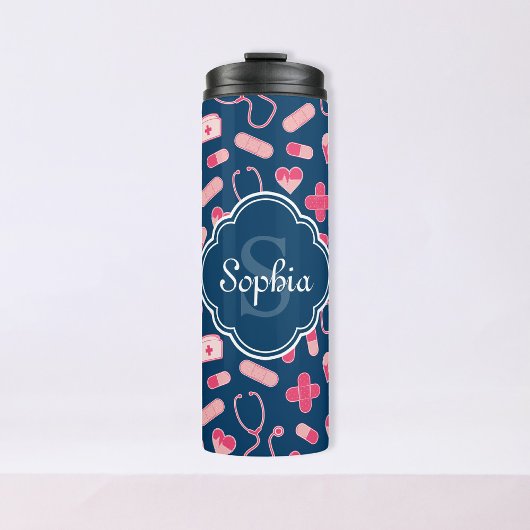 ピンクとブルーのナースパターン（モノグラム） タンブラー