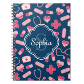 ピンクとブルーのナースパターン(モノグラム) ノートブック (正面)