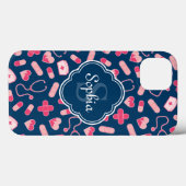 ピンクとブルーのナースパターン(モノグラム) Case-Mate iPhoneケース (裏面 (横))