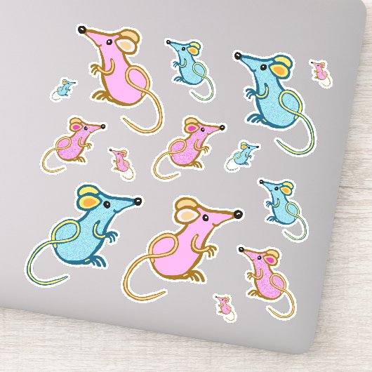 ピンクとブルーのネズミ シール (詳細)