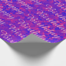 ピンクとブルーのハッピーバースデーラッピング紙