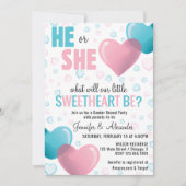 ピンクとブルーのハートがシャワーを浴びる 招待状 (正面)