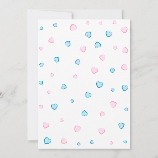 ピンクとブルーのハートがシャワーを浴びる 招待状 (裏面)