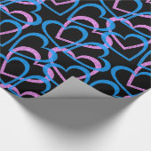 ピンクとブルーのハートの抽象芸術パターンのラッピングパップ ラッピングペーパー (角)