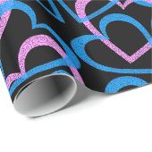 ピンクとブルーのハートの抽象芸術パターンのラッピングパップ ラッピングペーパー (ロールコーナー)