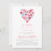 ピンクとブルーのハートバレンタインデーシャワー 招待状 (正面)