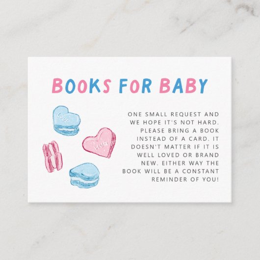 ピンクとブルーのハートブックリクエスト エンクロージャーカード (正面)