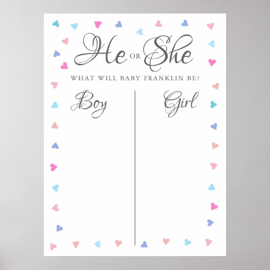 ピンクとブルーのハート性別が投票記号を明らかにする ポスター (正面)