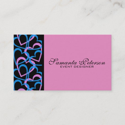ピンクとブルーのハート抽象芸術パターン 名刺 (正面)