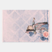 ピンクとブルーのハート ラッピングペーパーシート (正面2)