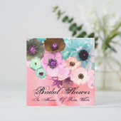 ピンクとブルーのバラとアネモネの花 ブライダルシャワー 招待状 (スタンド正面)